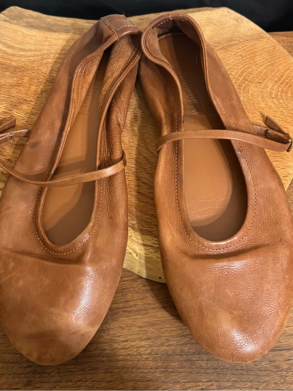 Steve Madden Soft Brown Leather Mary Jane Ballet Flats Buckle Strap Sz 9